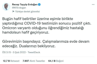 Siyasilerden Covid-19a yakalanan Cumhurbaşkanı Erdoğana geçmiş olsun mesajı