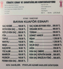 Sinopta bayan kuaför tarifesi yenilendi