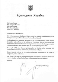 Zelensky, öldürülen ABDli gazeteci Brent Renaudun ailesine mektup yazdı