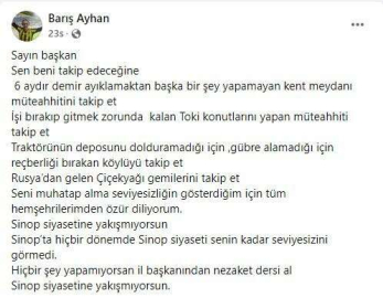Sinop Belediye Başkanı ile AK Parti Merkez İlçe Başkanı ‘kar nedeniyle atıştı