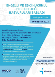 Engelli ve eski hükümlü hibe desteği başvuruları devam ediyor