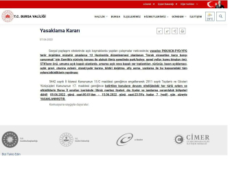 Bursa Valiliğinden Yasaklama Kararı