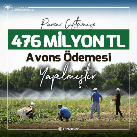 Türkşeker: “Pancar çiftçimize 476 milyon lira avans”