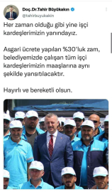Büyükakın: Asgari ücrete yapılan zam, belediyemizde çalışan tüm işçilerimizin maaşlarına aynı şekilde yansıtılacaktır