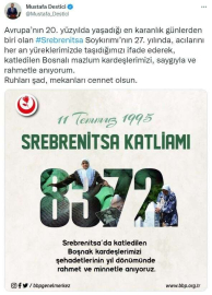 BBP Genel Başkanı Desticiden Srebrenitsa mesajı