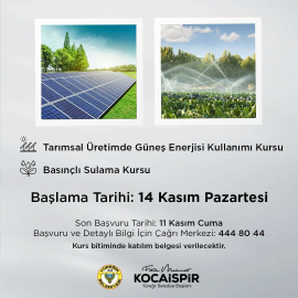 Tarımsal Üretimde Güneş Enerjisi Kullanımı Kursu açılıyor