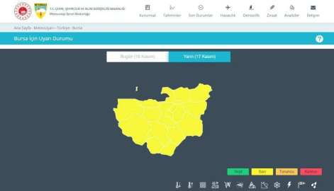 Meteorolojiden Bursa İçin Sarı Uyarı