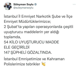 İçişleri Bakanı Süleyman Soylu duyurdu: 147 kişi gözaltına
