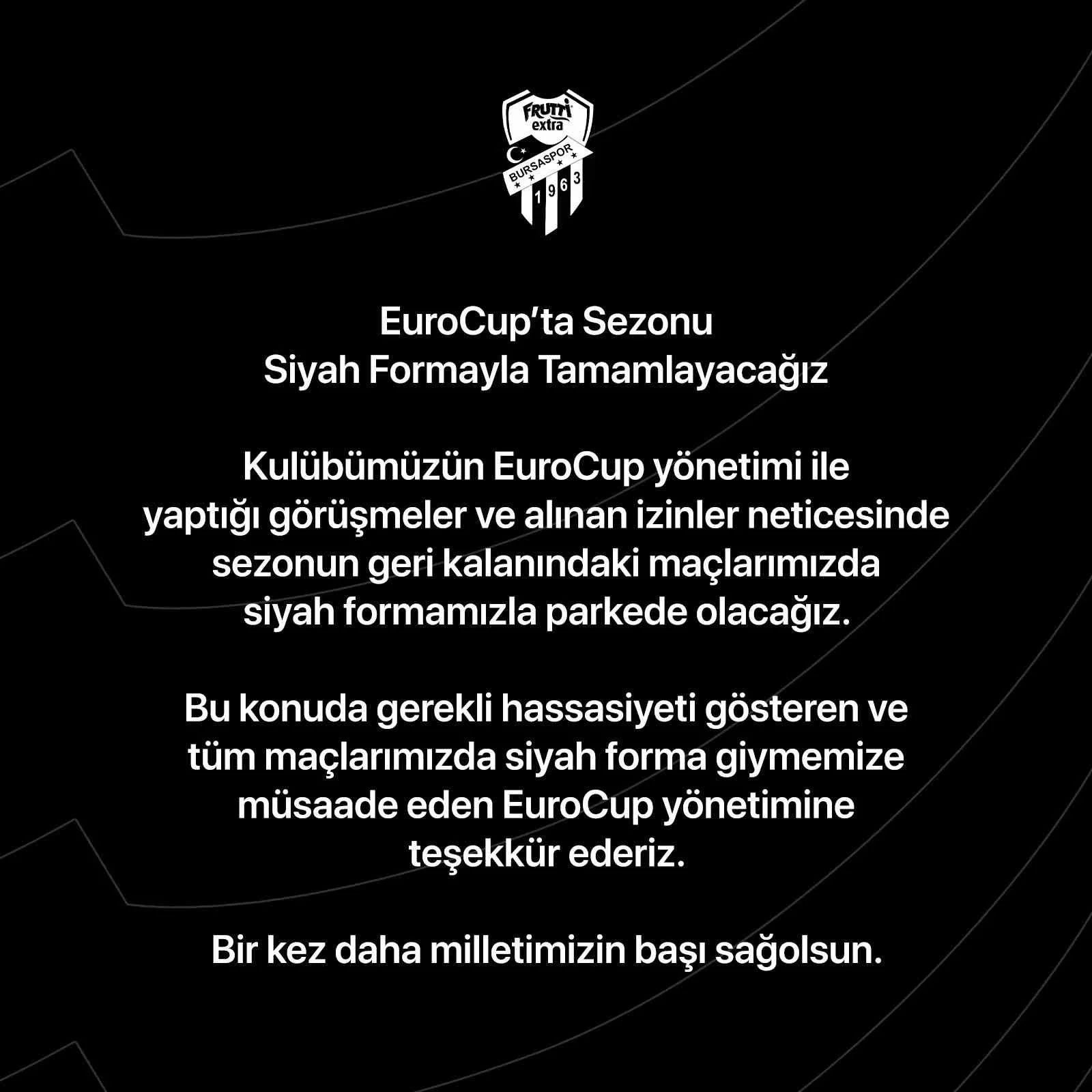 Bursaspor, Eurocupta Sezonu Siyah Formayla Tamamlayacak