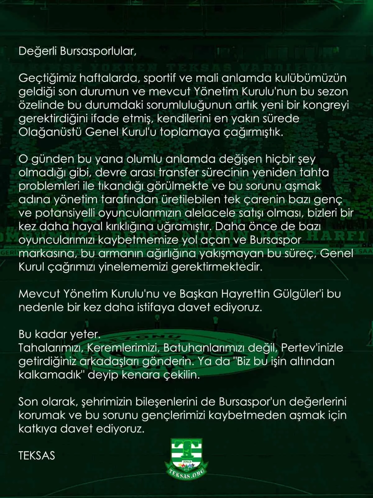 Bursaspor Taraftarı Yönetimi Yeniden İstifaya Davet Etti