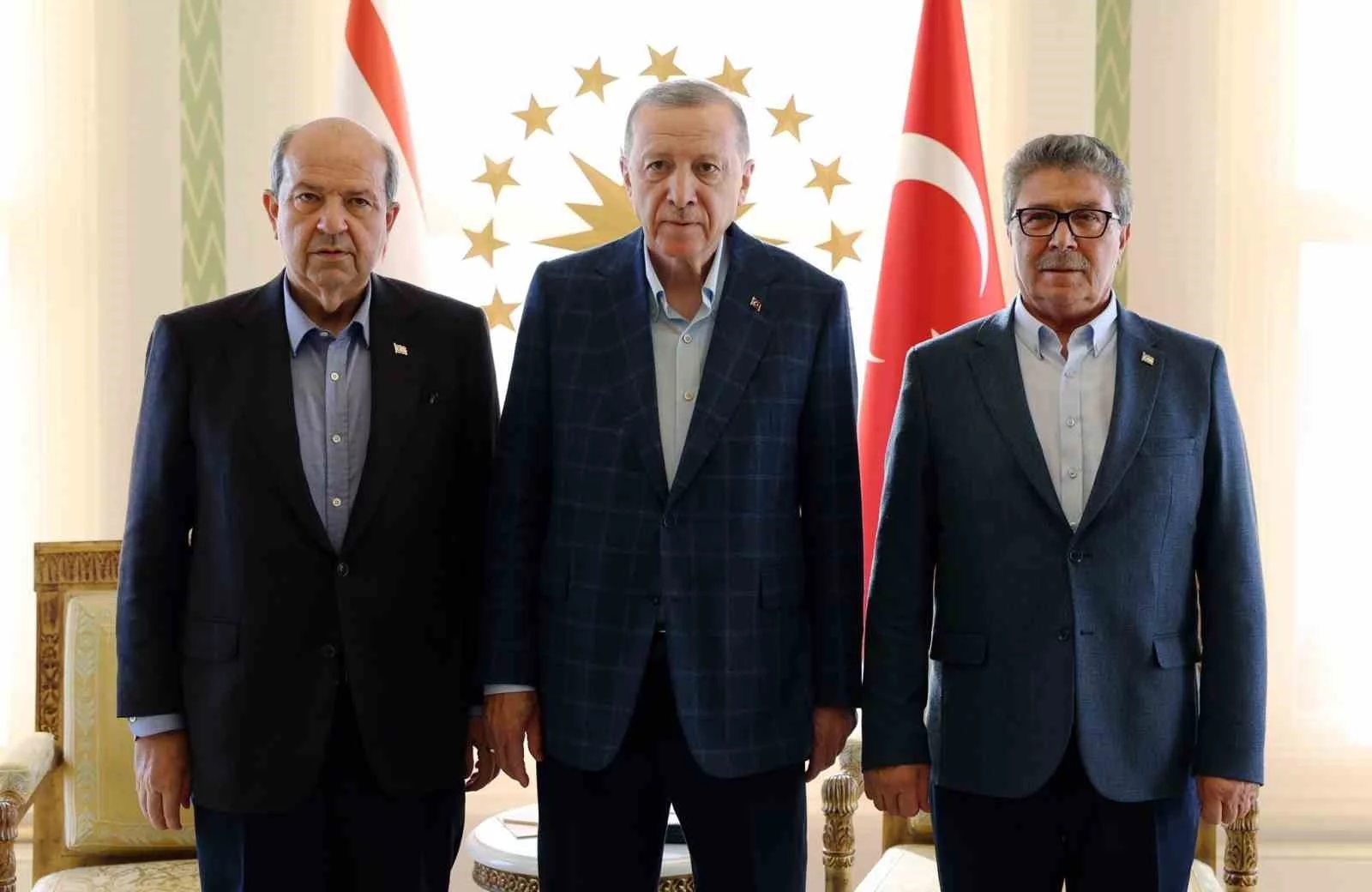 Cumhurbaşkanı Erdoğan, KKTC Cumhurbaşkanı Tatar ve KKTC Başbakanı Üsteli kabul ediyor