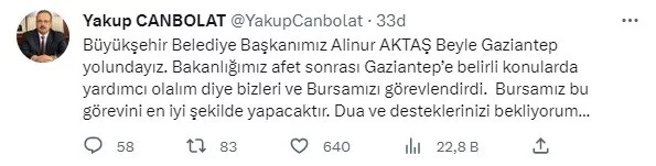 Vali Yakup Canbolat Ve Alinur Aktaş Gaziantepe Görevlendirildi